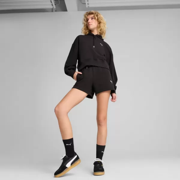  Damske trenirke PUMA WARDROBE ESS RELAXED CROPPED HOODIE TR 629746-01 ČRN 