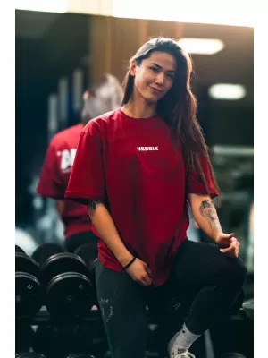 Oversized majica s kratkimi rokavi GYM ESSENTIALS 381 TEMNO RDEČA Nebbia