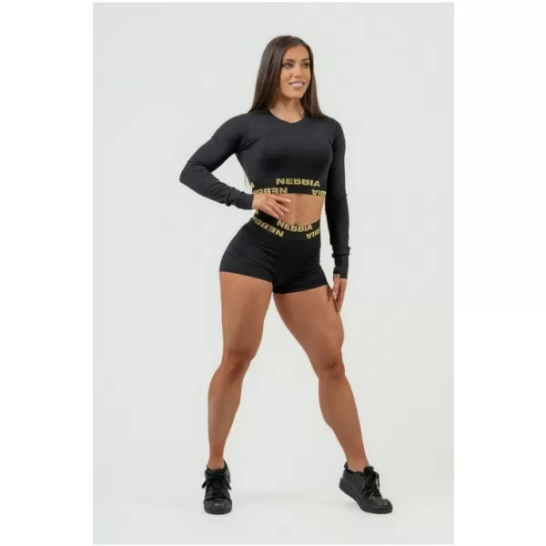  Ženski crop top z dolgimi rokavi INTENSE Perform 839 BLACK Nebbia 