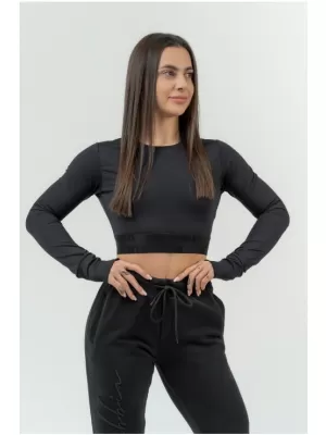 Ženski crop top z dolgimi rokavi INTENSE Perform 839 BLACK Nebbia