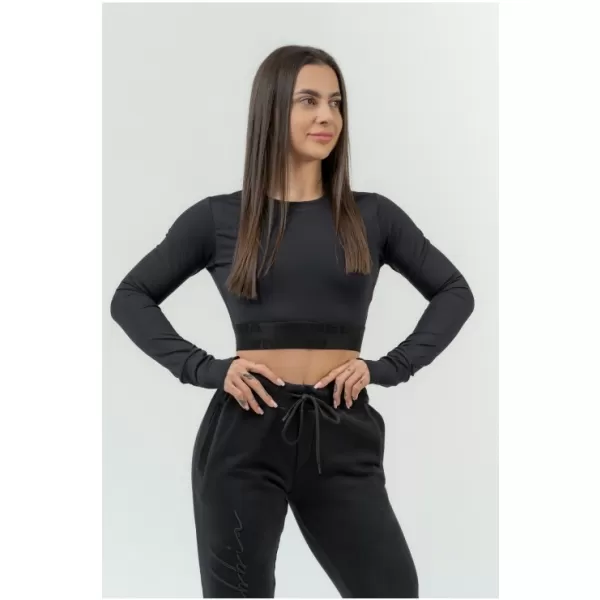  Ženski crop top z dolgimi rokavi INTENSE Perform 839 BLACK Nebbia 