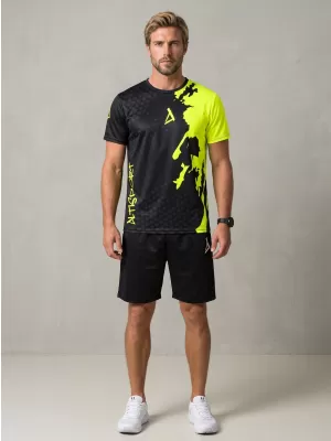 Moška premium funkcionalna majica s kratkimi rokavi ALTISPORT VOJ/ALM112TR01 ČRNO-FLUO RUMENA