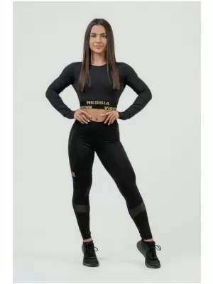Ženski crop top z dolgimi rokavi INTENSE Perform 839 BLACK Nebbia