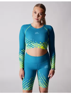 Ženski funkcionalni vrhunski kratki top ALTISPORT VOJ/ALW109TR04 SMARAGDNO/FLUO RUMENA
