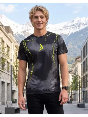 Moška premium funkcionalna majica s kratkimi rokavi ALTISPORT VOJ/ALM113TR01 ČRNO-FLUO RUMENA