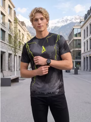 Moška premium funkcionalna majica s kratkimi rokavi ALTISPORT VOJ/ALM113TR01 ČRNO-FLUO RUMENA