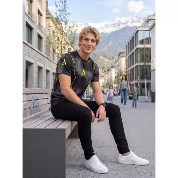  Moška premium funkcionalna majica s kratkimi rokavi ALTISPORT VOJ/ALM113TR01 ČRNO-FLUO RUMENA 