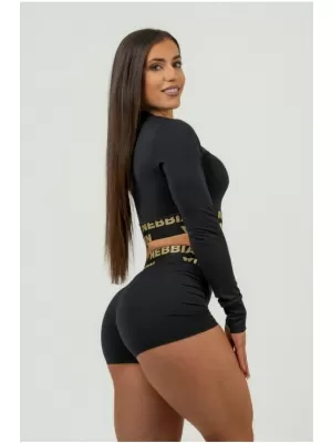 Ženski crop top z dolgimi rokavi INTENSE Perform 839 BLACK/GOLD Nebbia