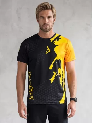 Moška premium funkcionalna majica s kratkimi rokavi ALTISPORT VOJ/ALM112TR01 ČRNO-FLUO ORANŽNA